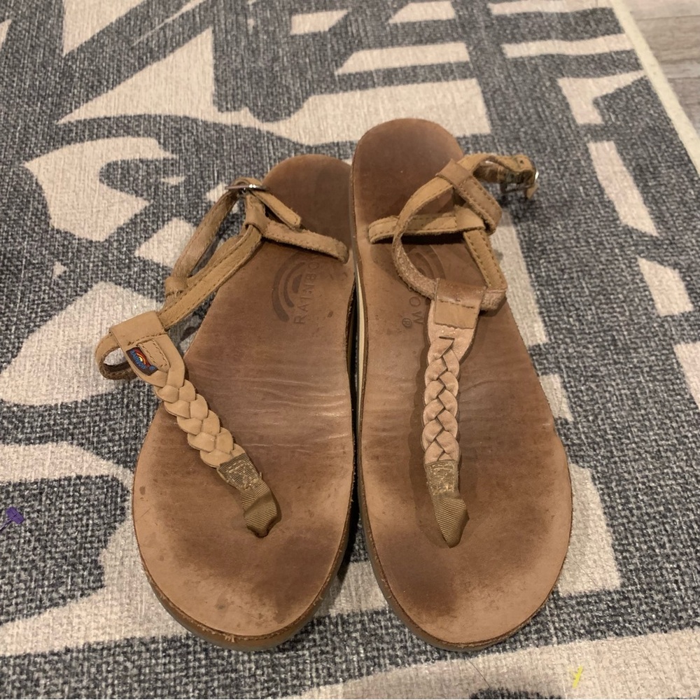 Rainbow braided thong sandals